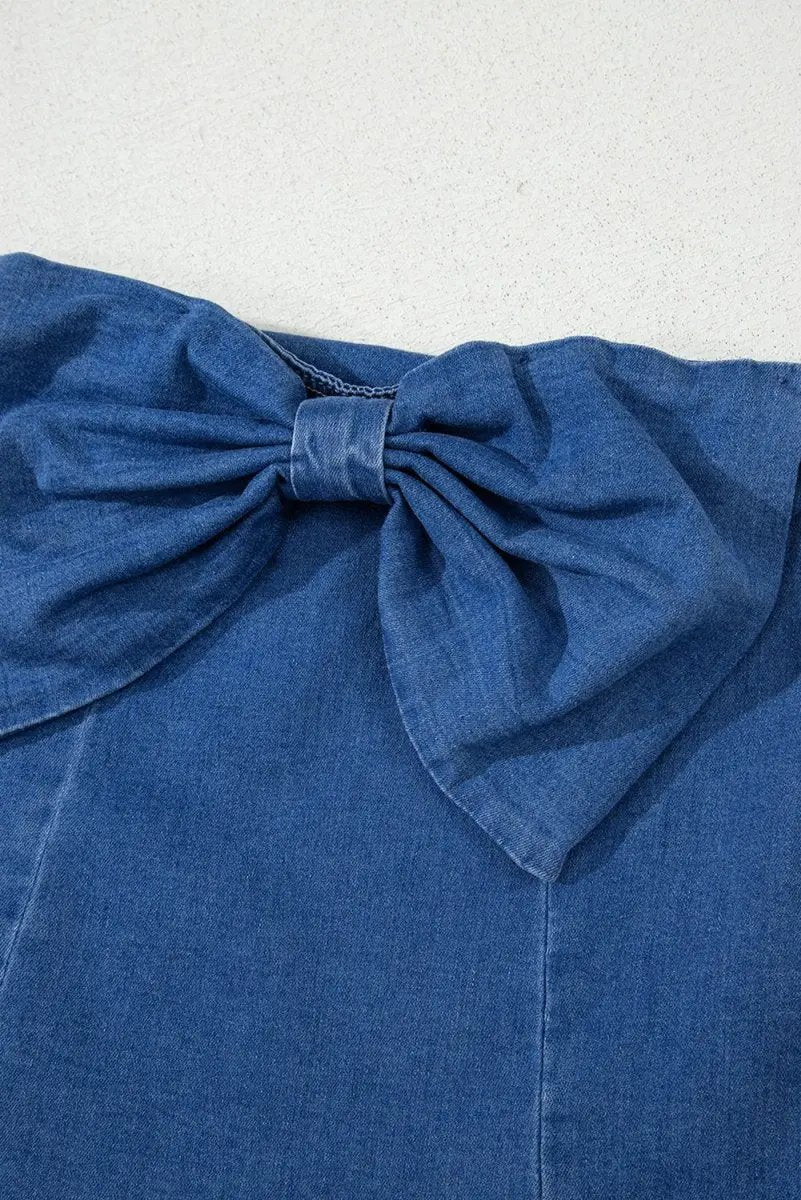 Sail Blue Vintage Bow Front Smocked Back Denim Tube Top - Love Salve